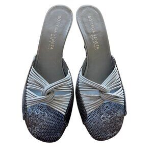Bottega Veneta Blue Strappy Snakeskin Open-Toed Kitten Heels (Size 39 – US 8.5)